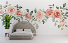 Load image into Gallery viewer, Blush Rose Wall Decal • Large Floral Wall Sticker • Watercolor Flower Mural for Bedroom • Elegant Botanical Peel &amp; Stick Wall Art • Romantic