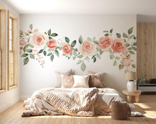 Load image into Gallery viewer, Blush Rose Wall Decal • Large Floral Wall Sticker • Watercolor Flower Mural for Bedroom • Elegant Botanical Peel &amp; Stick Wall Art • Romantic