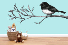 Load image into Gallery viewer, Bird Wall Decal • Black And White Bird On Branch Sticker • Nature Nursery Wall Art • Kids Room Woodland Mural • Large Removable Animal