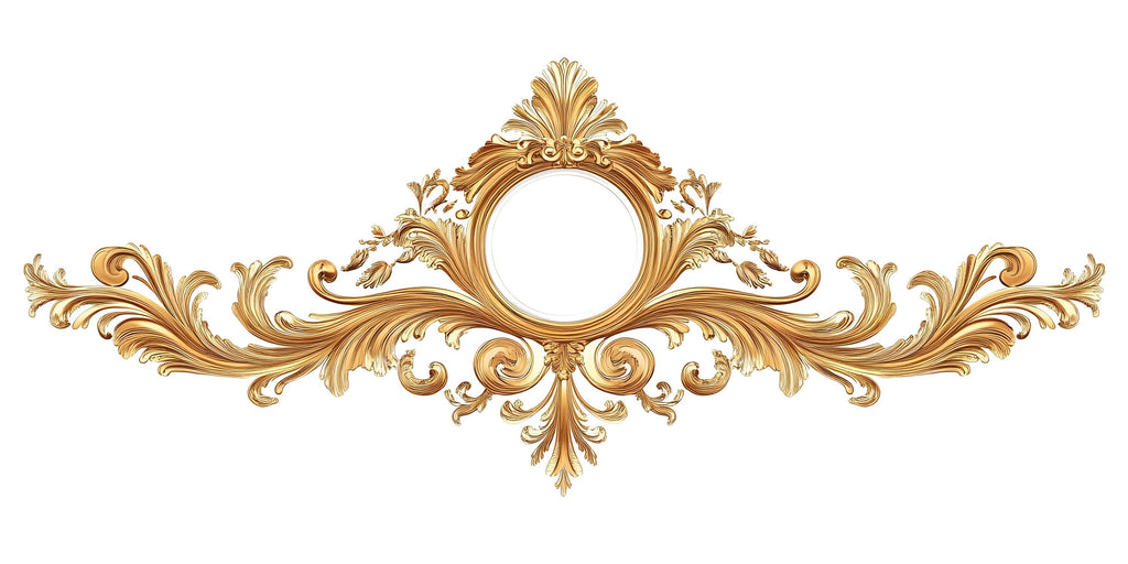 Golden Ornate Mirror Frame Wall Decal, Baroque Wall Sticker, Luxury Scroll Mural, Elegant Bedroom Headboard Decor, Classical Gold Wall Art