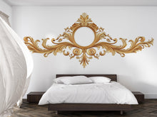 Load image into Gallery viewer, Golden Ornate Mirror Frame Wall Decal, Baroque Wall Sticker, Luxury Scroll Mural, Elegant Bedroom Headboard Decor, Classical Gold Wall Art