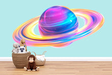 Load image into Gallery viewer, Colorful Saturn Planet Wall Decal • Space Nursery Sticker • Kids Room Cosmic Wall Art • Galaxy Decor • Removable Large Vinyl Mural