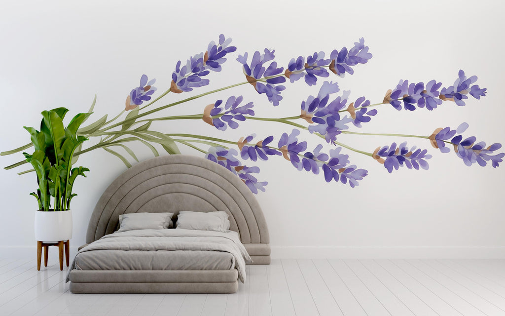 Lavender Wall Decal, Purple Floral Sticker, Botanical Wall Mural, Watercolor Flower Decor, Bedroom Accent Wall Art, Peel and Stick Floral