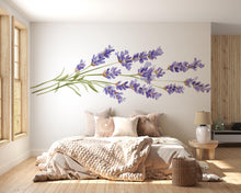 Load image into Gallery viewer, Lavender Wall Decal, Purple Floral Sticker, Botanical Wall Mural, Watercolor Flower Decor, Bedroom Accent Wall Art, Peel and Stick Floral