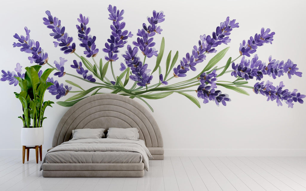 Lavender Wall Decal, Large Floral Wall Sticker, Watercolor Lavender Mural, Botanical Bedroom Decor, Peel and Stick Flower Art, Cottagecore