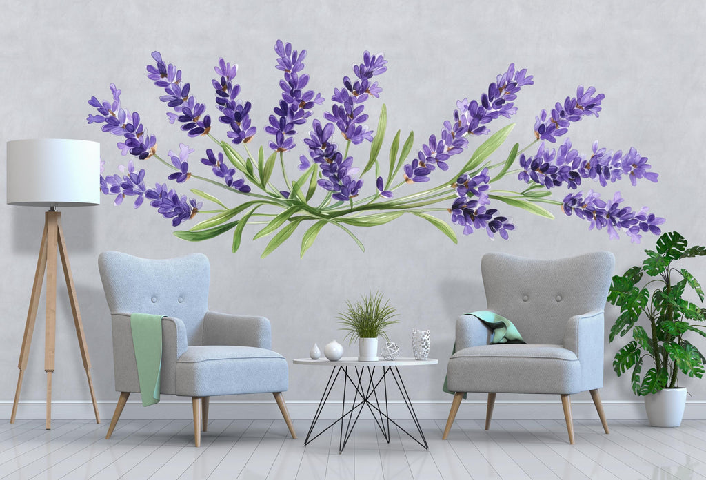 Lavender Wall Decal, Large Floral Wall Sticker, Watercolor Lavender Mural, Botanical Bedroom Decor, Peel and Stick Flower Art, Cottagecore