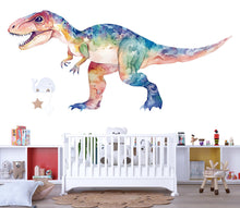 Load image into Gallery viewer, Watercolor Dinosaur Wall Decal | Colorful T-Rex Kids Wall Sticker | Nursery &amp; Playroom Wall Art | Boys Room Decor | Large Removable Dinosaur