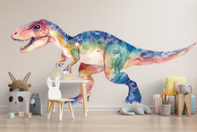 Load image into Gallery viewer, Watercolor Dinosaur Wall Decal | Colorful T-Rex Kids Wall Sticker | Nursery &amp; Playroom Wall Art | Boys Room Decor | Large Removable Dinosaur