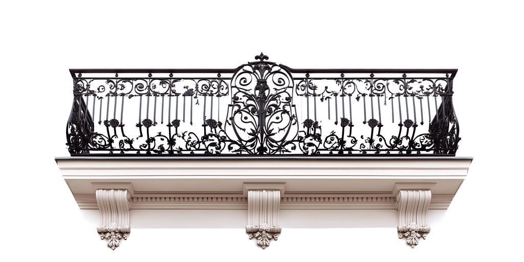 Ornate Balcony Wall Decal, 3D Architectural Wall Sticker, Luxury Iron Railing Mural, Elegant Bedroom Accent Decor, Peel and Stick Wall Art