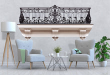 Load image into Gallery viewer, Ornate Balcony Wall Decal, 3D Architectural Wall Sticker, Luxury Iron Railing Mural, Elegant Bedroom Accent Decor, Peel and Stick Wall Art