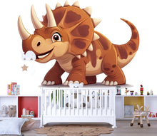 Load image into Gallery viewer, Cute Cartoon Dinosaur Wall Decal for Kids Room | Triceratops Nursery Wall Sticker | Large Removable Dino Mural for Boys Bedroom &amp; Playroom