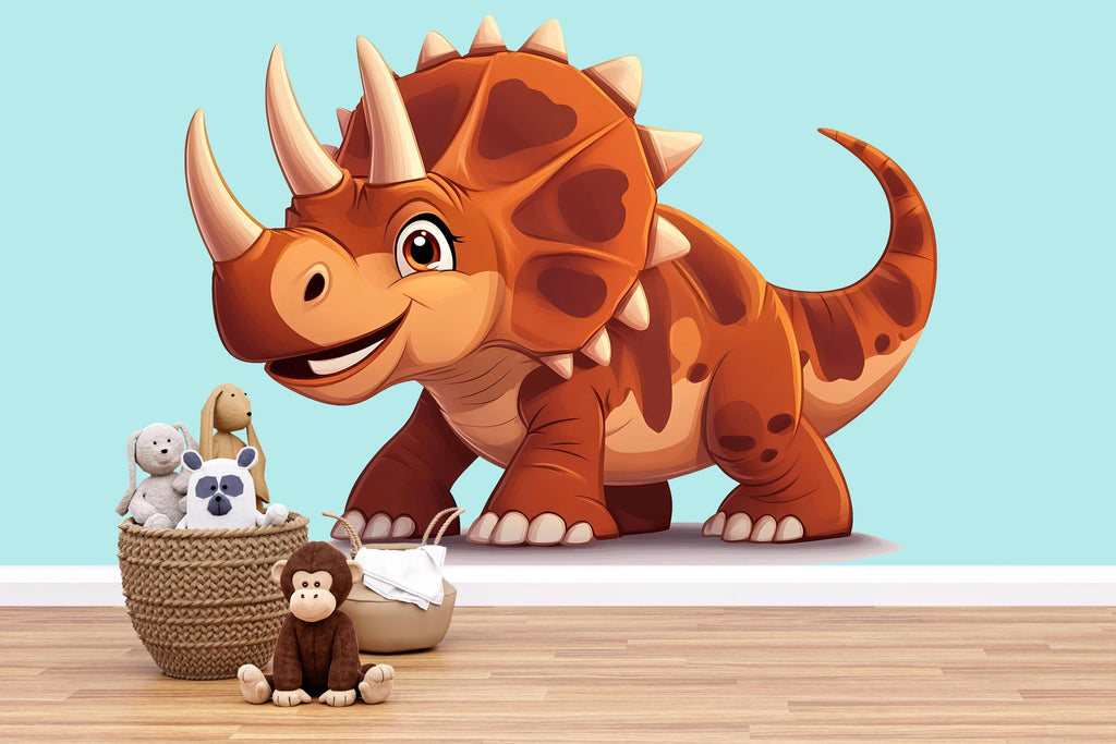 Cute Cartoon Dinosaur Wall Decal for Kids Room | Triceratops Nursery Wall Sticker | Large Removable Dino Mural for Boys Bedroom & Playroom