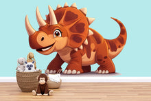 Load image into Gallery viewer, Cute Cartoon Dinosaur Wall Decal for Kids Room | Triceratops Nursery Wall Sticker | Large Removable Dino Mural for Boys Bedroom &amp; Playroom