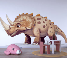 Load image into Gallery viewer, Cute Cartoon Dinosaur Wall Decal for Kids Room | Triceratops Nursery Wall Sticker | Large Removable Dino Mural for Boys Bedroom, Playroom