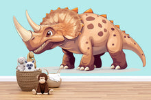 Load image into Gallery viewer, Cute Cartoon Dinosaur Wall Decal for Kids Room | Triceratops Nursery Wall Sticker | Large Removable Dino Mural for Boys Bedroom, Playroom
