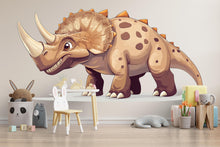Load image into Gallery viewer, Cute Cartoon Dinosaur Wall Decal for Kids Room | Triceratops Nursery Wall Sticker | Large Removable Dino Mural for Boys Bedroom, Playroom