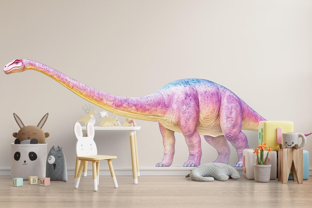 Rainbow Brachiosaurus Dinosaur Wall Decal for Kids Room | Large Dino Nursery Wall Sticker | Colorful Removable Dinosaur Mural for Boy Girl
