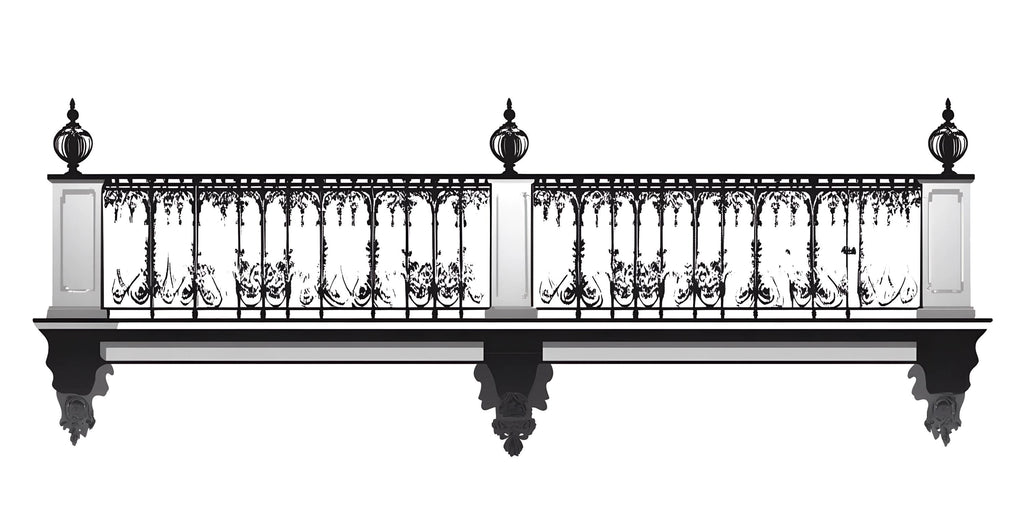 Elegant Balcony Wall Decal, Faux Iron Railing Wall Sticker, 3D Architectural Wall Mural, Luxury Bedroom Accent Decor, Peel & Stick Wall Art