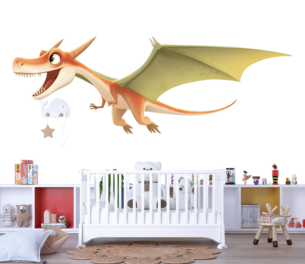 Flying Pterodactyl Dinosaur Wall Decal for Kids Room | Cute Dino Nursery Wall Sticker | Large Removable Dinosaur Mural for Boy Girl Playroom