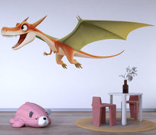 Load image into Gallery viewer, Flying Pterodactyl Dinosaur Wall Decal for Kids Room | Cute Dino Nursery Wall Sticker | Large Removable Dinosaur Mural for Boy Girl Playroom