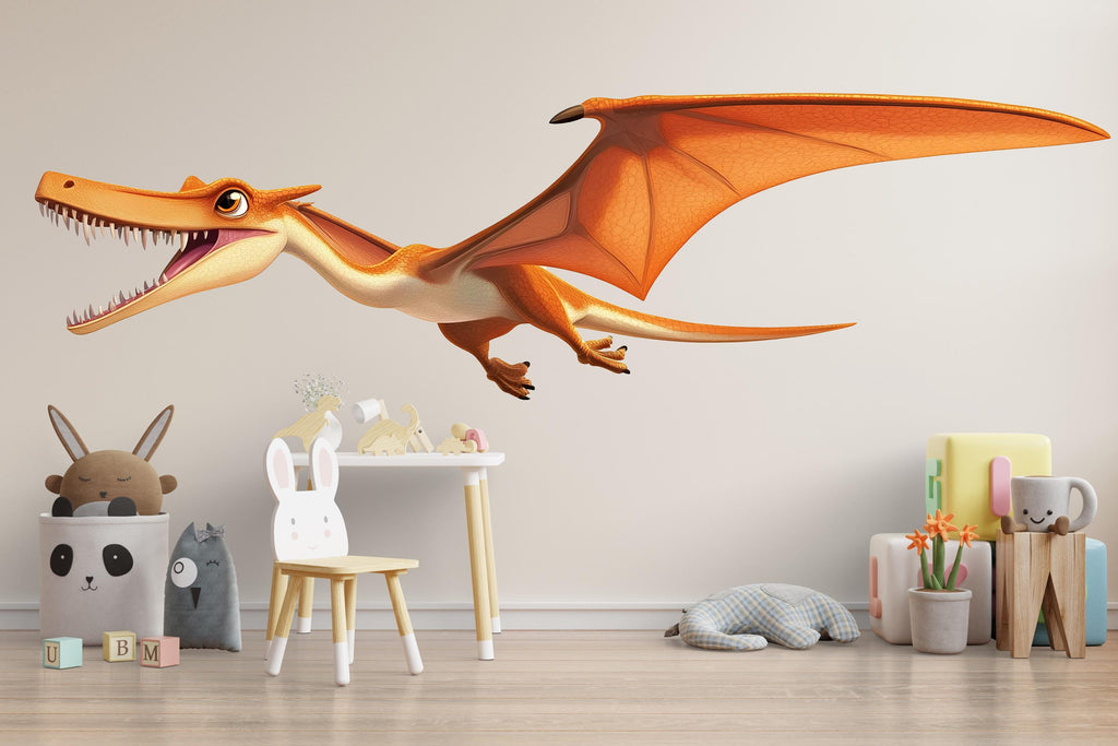 Flying Pterodactyl Dinosaur Wall Decal for Kids Room | Large Dino Nursery Wall Sticker | Removable Flying Dinosaur Mural for Boy Girl