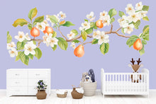 Load image into Gallery viewer, Pear Blossom Wall Decal, Flowering Branch Wall Sticker, Nursery Fruit Tree Mural, Botanical Peel &amp; Stick Wall Art, Kids Room Nature Decor