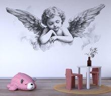 Load image into Gallery viewer, Sleeping Angel Wall Decal, Angel Wings Nursery Sticker, Baby Angel Wall Art, Guardian Angel Mural, Kids Room Peel &amp; Stick Decor