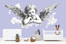 Load image into Gallery viewer, Sleeping Angel Wall Decal, Angel Wings Nursery Sticker, Baby Angel Wall Art, Guardian Angel Mural, Kids Room Peel &amp; Stick Decor