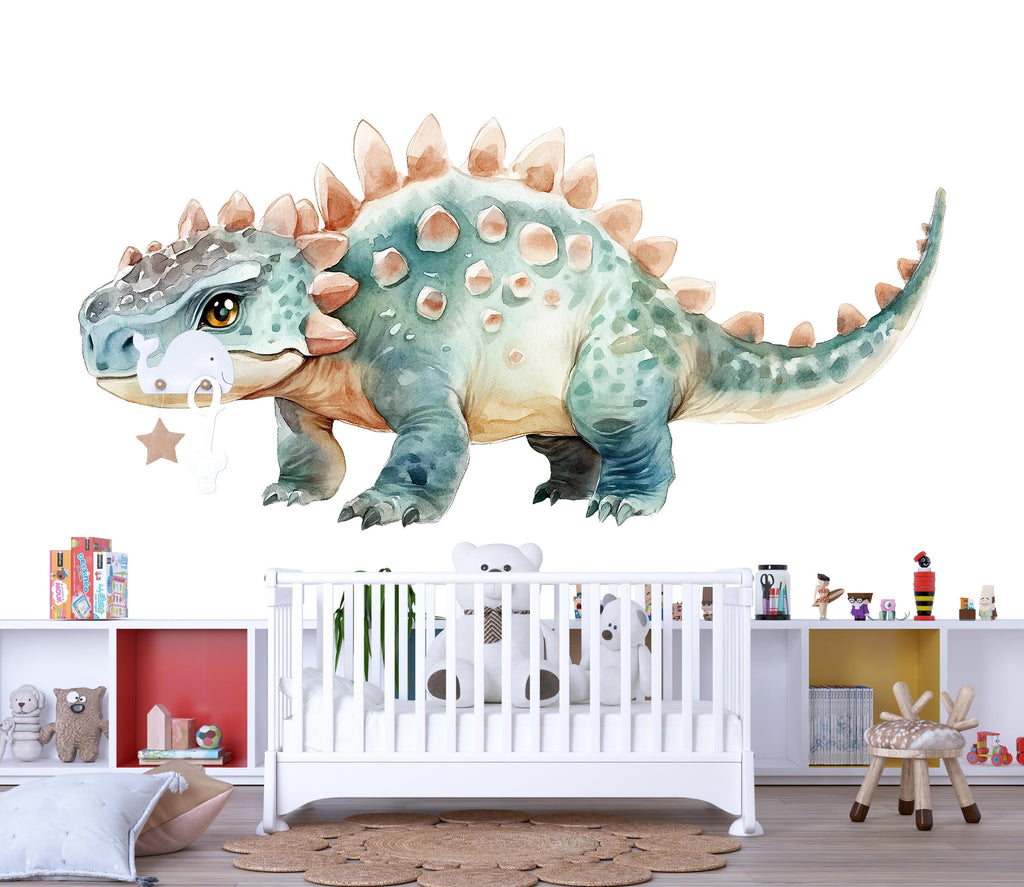Watercolor Spiked Dinosaur Wall Decal | Kids Dino Wall Sticker | Nursery Dinosaur Mural | Boys & Girls Room Decor | Removable Kids Wall Art