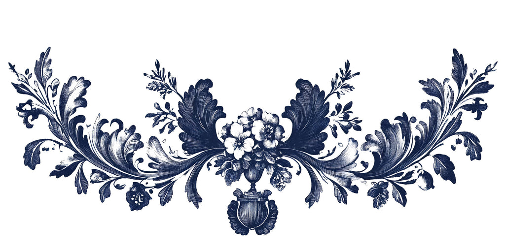 Navy Ornamental Floral Wall Decal • Vintage Baroque Wall Sticker • Elegant Bedroom Mural • Peel & Stick Floral Decor • Large Wall Art Decal