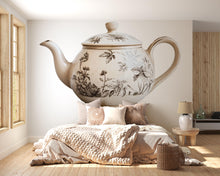 Load image into Gallery viewer, Vintage Teapot Wall Decal • Floral Teapot Wall Sticker • Tea Room Decor • Cottagecore Kitchen Mural • Large Peel &amp; Stick Wall Art