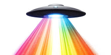 Load image into Gallery viewer, Rainbow UFO Wall Decal | Kids Space Wall Sticker | Alien Spaceship Nursery Decor | Removable Sci-Fi Wall Mural | Colorful Galaxy Beam Art