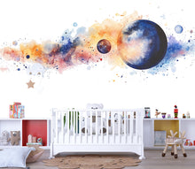 Load image into Gallery viewer, Watercolor Space Planet Wall Decal | Galaxy Kids Room Sticker | Colorful Space Mural for Boys Bedroom | Outer Space Wall Art