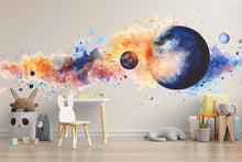 Load image into Gallery viewer, Watercolor Space Planet Wall Decal | Galaxy Kids Room Sticker | Colorful Space Mural for Boys Bedroom | Outer Space Wall Art