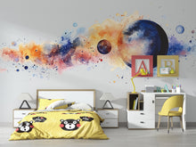 Load image into Gallery viewer, Watercolor Space Planet Wall Decal | Galaxy Kids Room Sticker | Colorful Space Mural for Boys Bedroom | Outer Space Wall Art