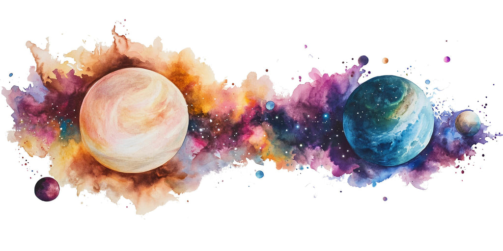 Watercolor Galaxy Planets Wall Decal | Kids Space Room Sticker | Colorful Universe Mural for Nursery & Playroom | Outer Space Wall Art