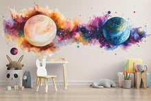 Load image into Gallery viewer, Watercolor Galaxy Planets Wall Decal | Kids Space Room Sticker | Colorful Universe Mural for Nursery &amp; Playroom | Outer Space Wall Art