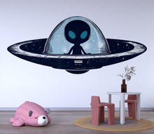 Load image into Gallery viewer, Cute Alien Spaceship Wall Decal | Kids Space Room Sticker | Cartoon UFO Nursery Decor | Outer Space Wall Art for Playroom &amp; Bedroom