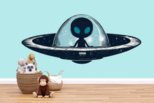 Load image into Gallery viewer, Cute Alien Spaceship Wall Decal | Kids Space Room Sticker | Cartoon UFO Nursery Decor | Outer Space Wall Art for Playroom &amp; Bedroom