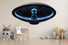Load image into Gallery viewer, Cute Blue Alien Spaceship Wall Decal | Glowing UFO Kids Room Sticker | Space Nursery Decor | Sci-Fi Wall Art for Playroom &amp; Bedroom