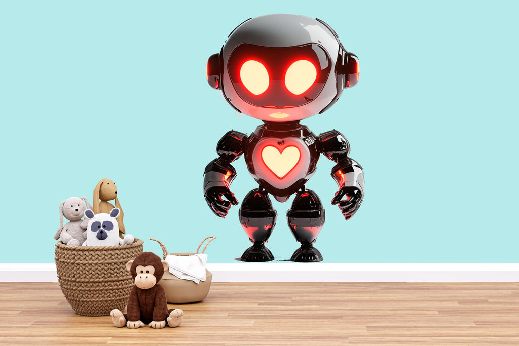 Cute Robot Wall Decal With Glowing Heart | Kids Room Robot Sticker | Sci-Fi Nursery Decor | Futuristic Robot Art for Playroom & Bedroom