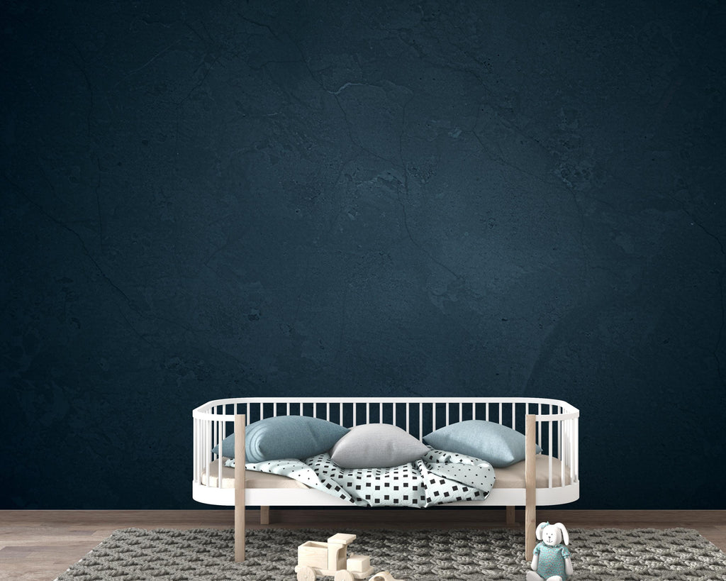 Navy Blue Concrete Wallpaper Mural – Dark Blue Textured Wall, Slate & Ink Blue Cloudy Gradient, Modern Moody Interior Wall Art 205DE