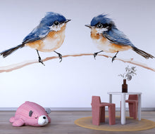 Load image into Gallery viewer, Watercolor Birds Wall Decal • Blue Bird Nursery Wall Sticker • Baby Room Wall Mural • Kids Room Decor • Bird Branch Peel &amp; Stick Decal