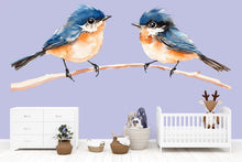 Load image into Gallery viewer, Watercolor Birds Wall Decal • Blue Bird Nursery Wall Sticker • Baby Room Wall Mural • Kids Room Decor • Bird Branch Peel &amp; Stick Decal