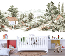 Load image into Gallery viewer, Vintage Countryside Cottage Wall Decal • Scenic Landscape Wall Sticker • Large Pastoral Mural for Nursery, Kids Room, Bedroom Home Decor