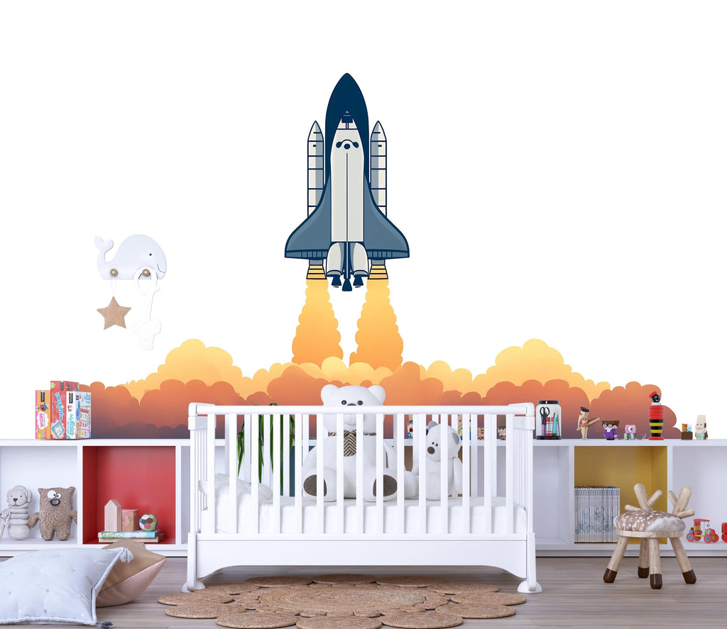 Cute Rocket Ship Wall Decal for Nursery | Space Shuttle Sticker for Kids Room | Removable Space Theme Mural | Boys Bedroom Decor | Playroom