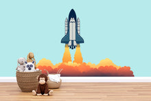 Load image into Gallery viewer, Cute Rocket Ship Wall Decal for Nursery | Space Shuttle Sticker for Kids Room | Removable Space Theme Mural | Boys Bedroom Decor | Playroom