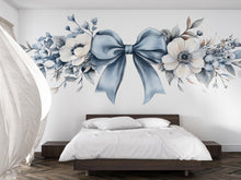 Load image into Gallery viewer, Large Blue Floral Bow Wall Decal • Elegant Flower Wall Sticker for Bedroom &amp; Nursery • Oversized Watercolor Mural • Removable Home Decor