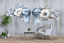 Load image into Gallery viewer, Large Blue Floral Bow Wall Decal • Elegant Flower Wall Sticker for Bedroom &amp; Nursery • Oversized Watercolor Mural • Removable Home Decor