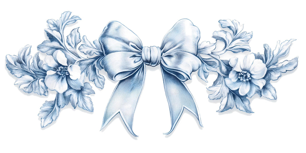 Large Blue Bow Floral Wall Decal • Elegant Watercolor Flower Wall Sticker for Bedroom & Nursery • Oversized Mural • Removable Home Decor